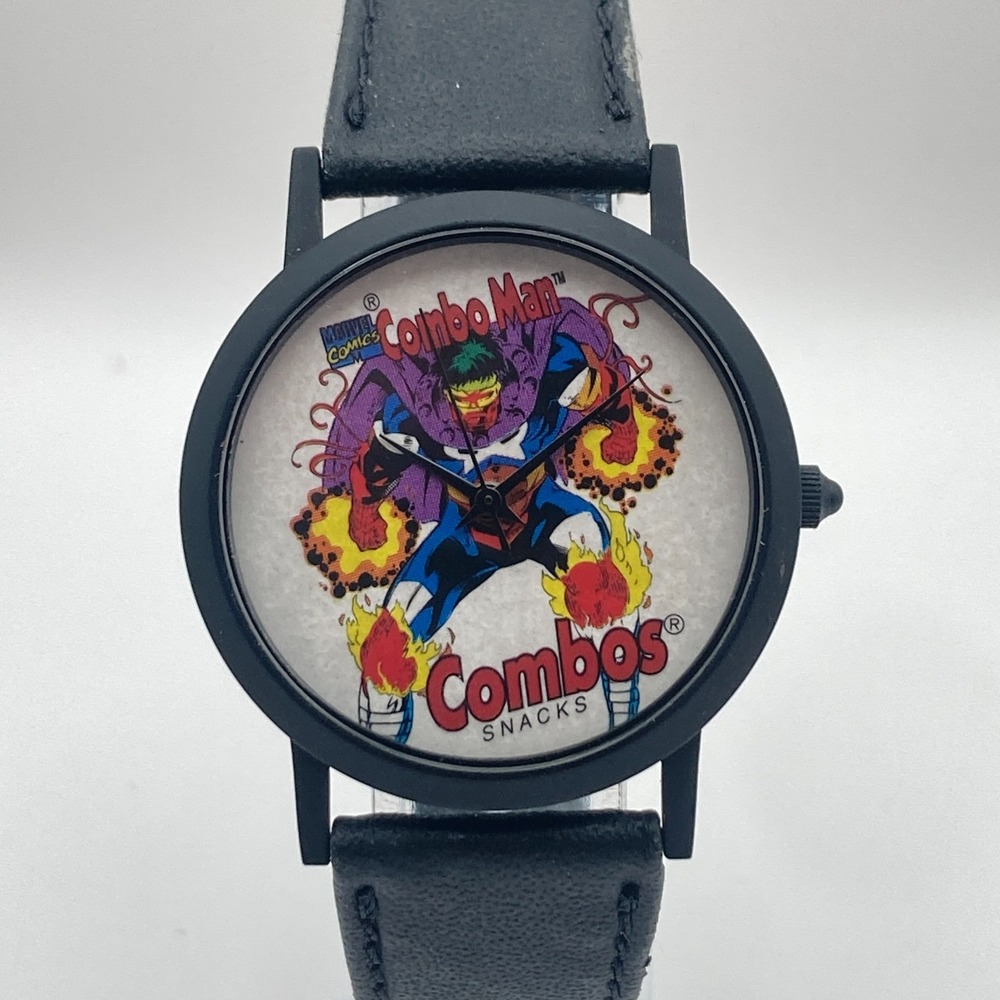 Vintage Marvel Combo Man Watch 33mm Black Snacks Mars New Battery 8.5" 1996